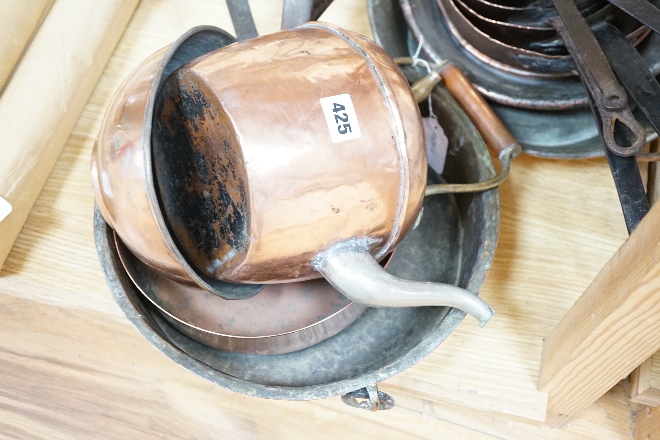 Twelve pieces of 19th century French copperware